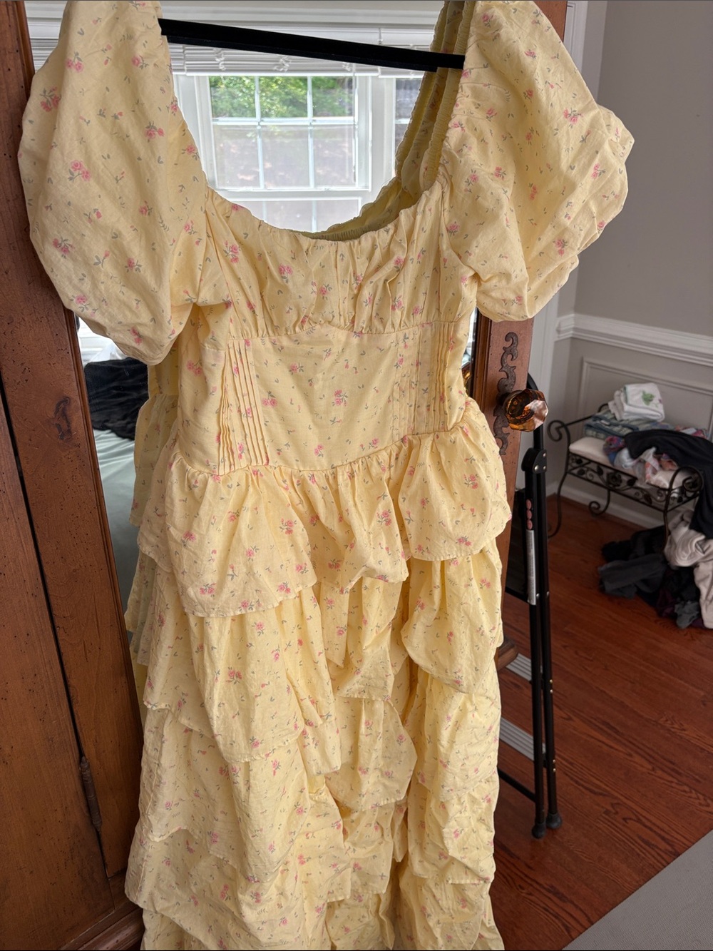 Altar'd State Yellow Floral Ruffled Maxi Dress